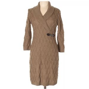 Calvin Klein Taupe Brown Cable Knit Sweater Dress